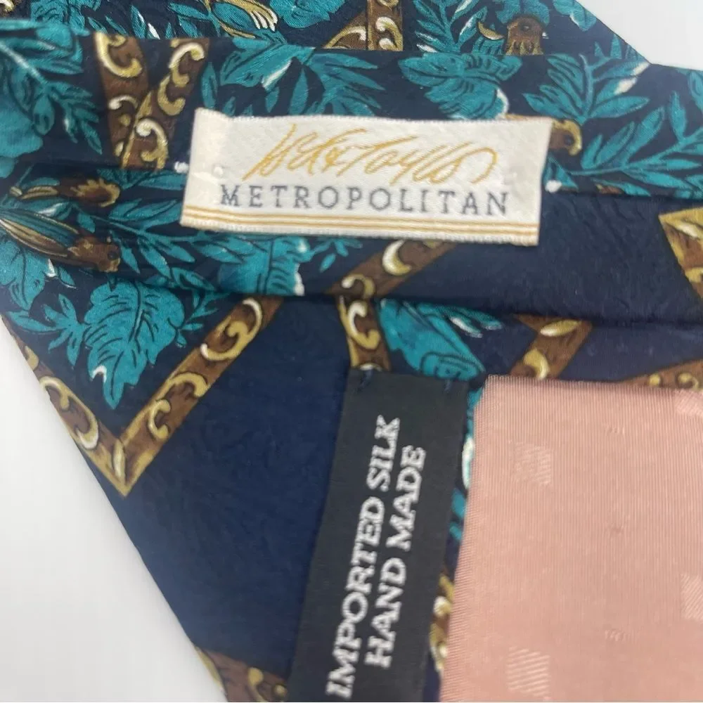 Lord & Taylor Navy Teal Gold Silk Office Career Necktie NWOT